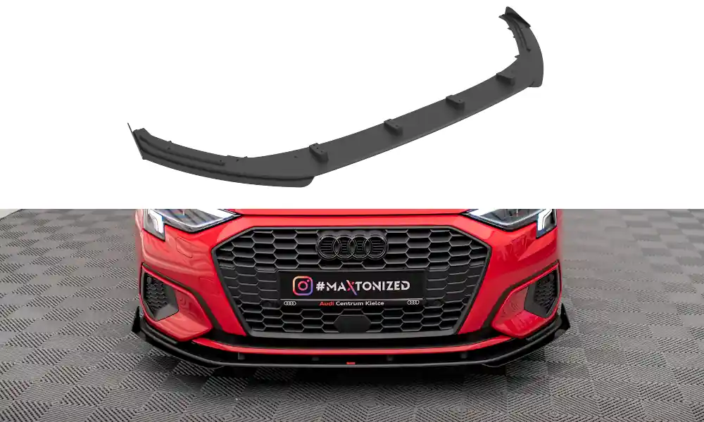 Audi A3 8Y Spoiler pod přední nárazník s křidélky Street Pro Maxton Design bez povrchové úpravy s červenou linkou Vrácení Zdarma