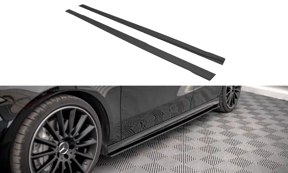 Vrácení Zdarma Mercedes třída A W177 A35, STREET PRO difuzory pod boční prahy, plast ABS bez povrchové úpravy, s červenou linkou MAXTON DESIGN