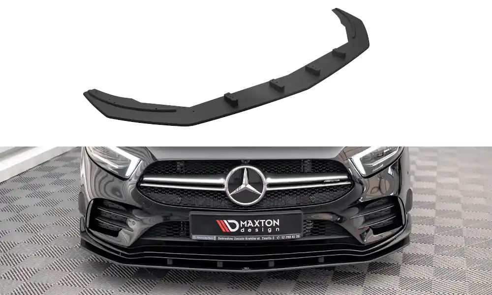 Mercedes třída A W177 A35, STREET PRO spoiler pod přední nárazník plast ABS, s červenou linkou MAXTON DESIGN Víkendová Akce