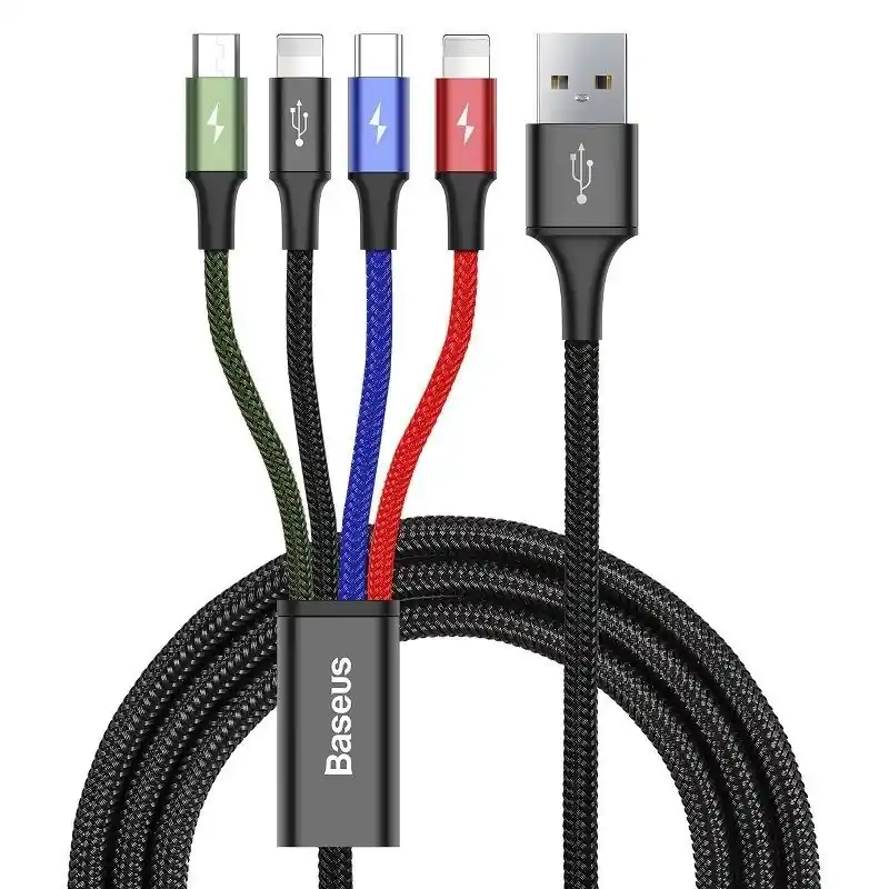 Baseus USB Kabel 4v1 černý, 1xUSB-C, 2x Lightning, 1xmicro 3,5A 1.2m Ihned K Objednání