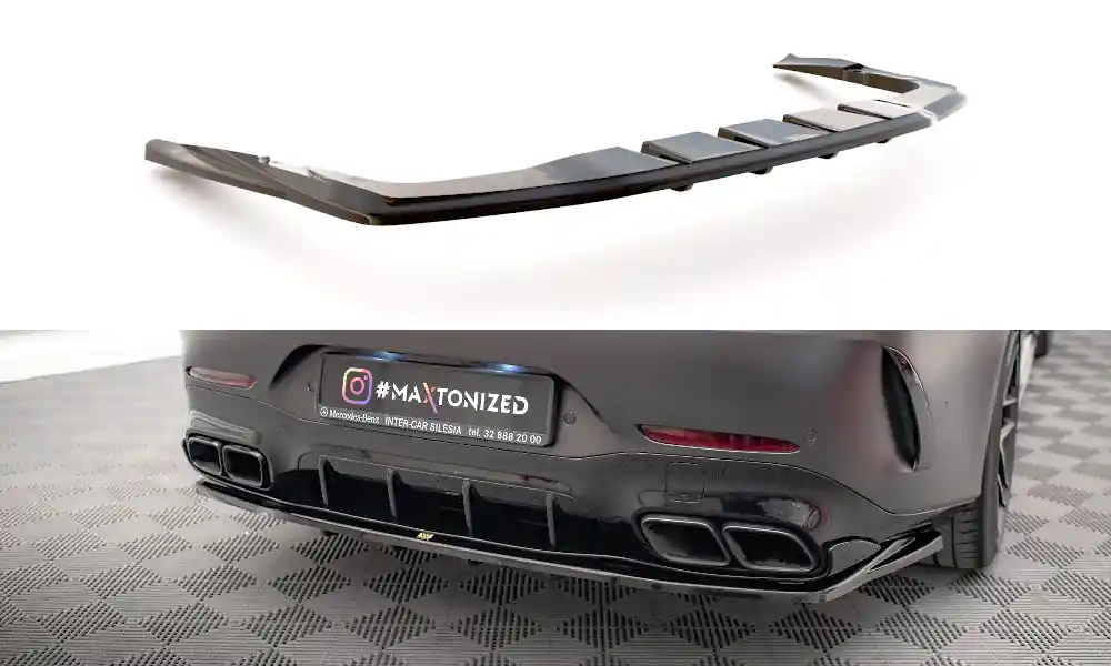 Mercedes AMG GT 4-Door Coupe 63S, středový spoiler pod zadní nárazník s žebrováním, Maxton Design Must-Have