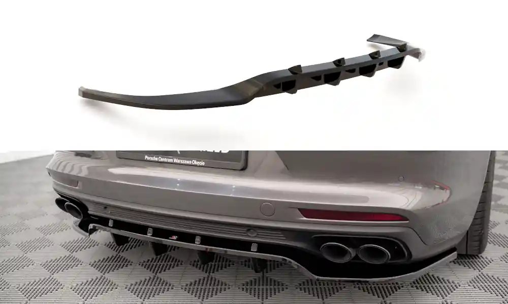 Akce Porsche Panamera 971 E-Hybrid, středový spoiler pod zadní nárazník s žebrováním, Maxton Design