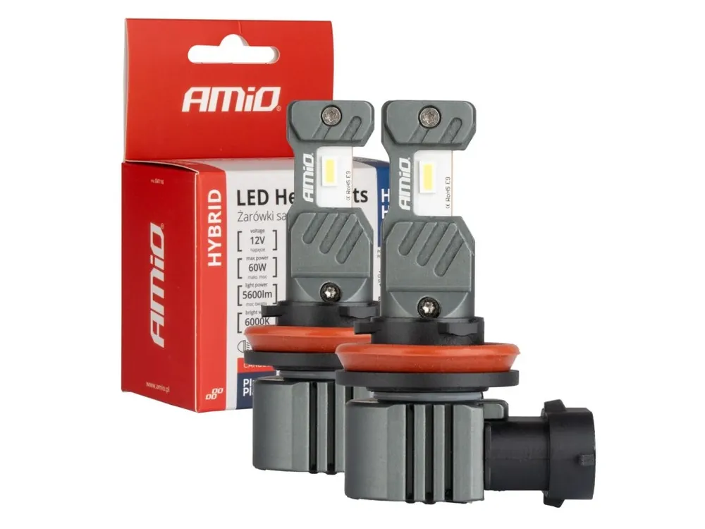 Levný AMiO LED žárovky H8 H9 H11 H16 6000K Hybrid série Canbus 60W