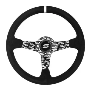 Sportovní volant SLIDE 350mm offset 90mm semišová hydrografika Víkendová Akce