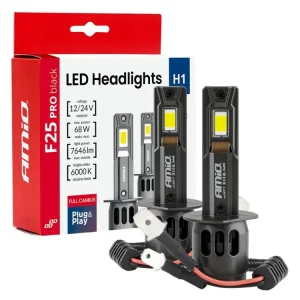 AMiO LED žárovky H1 Série F25 PRO BLACK FULL CANBUS 68W 12V 24V Tovární Cena