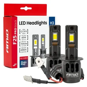 AMiO LED žárovky H3 Série F25 PRO BLACK FULL CANBUS 68W 12V 24V Výhodná Nabídka