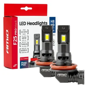 AMiO LED žárovky H8 H9 H11 H16 Série F25 PRO BLACK FULL CANBUS 68W 12V 24V Zlevněný