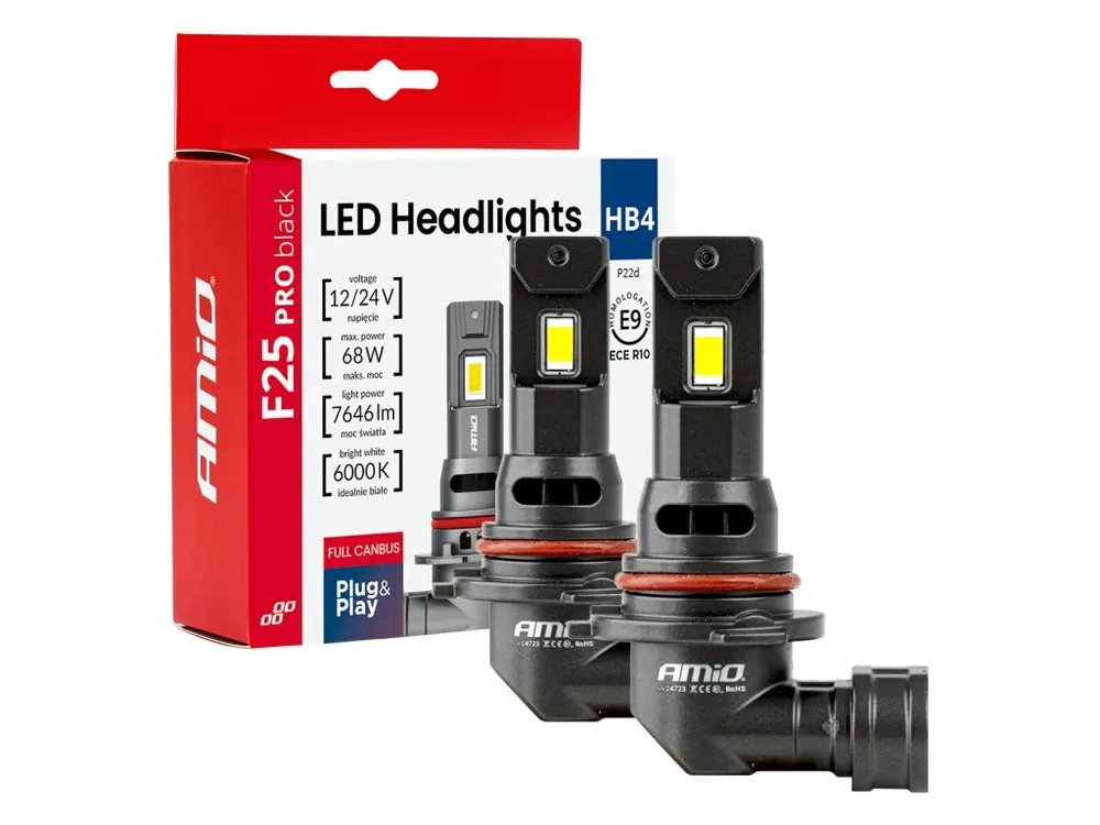 AMiO LED žárovky HB4 Série F25 PRO BLACK FULL CANBUS 68W 12V 24V Must-Have