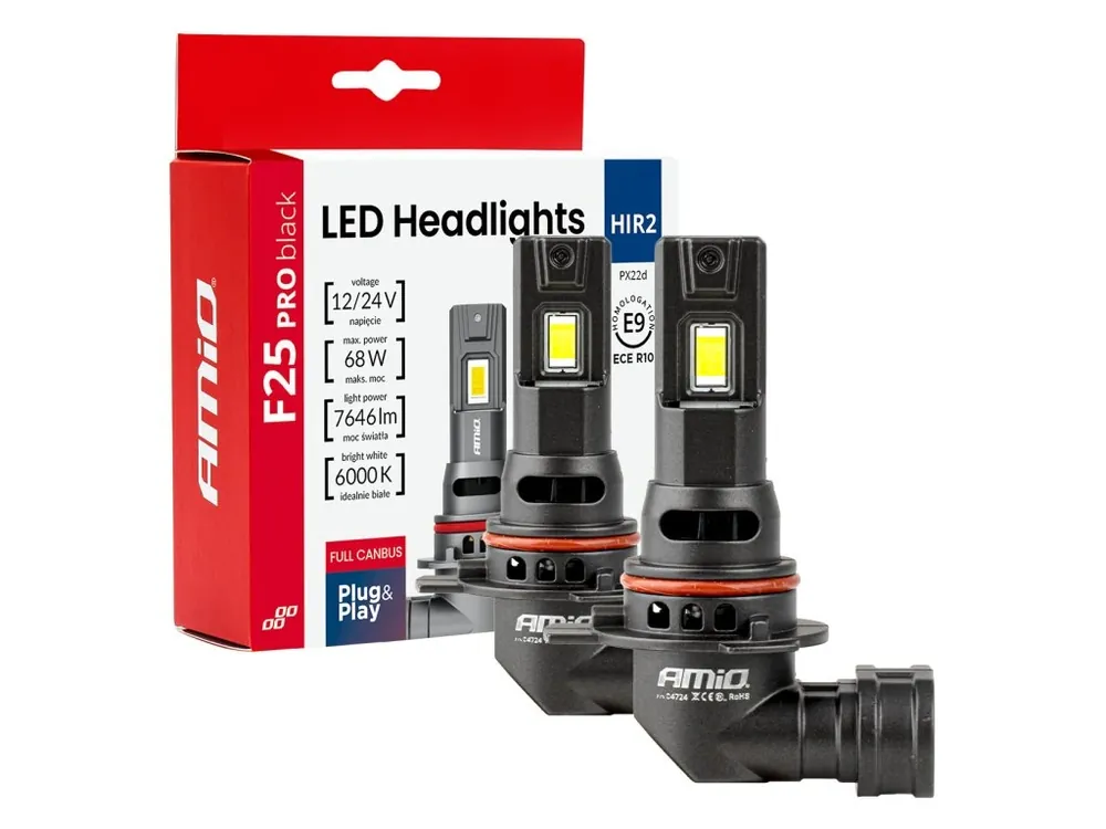 AMiO LED žárovky HIR2 Série F25 PRO BLACK FULL CANBUS 68W 12V 24V Nejlepší Volba