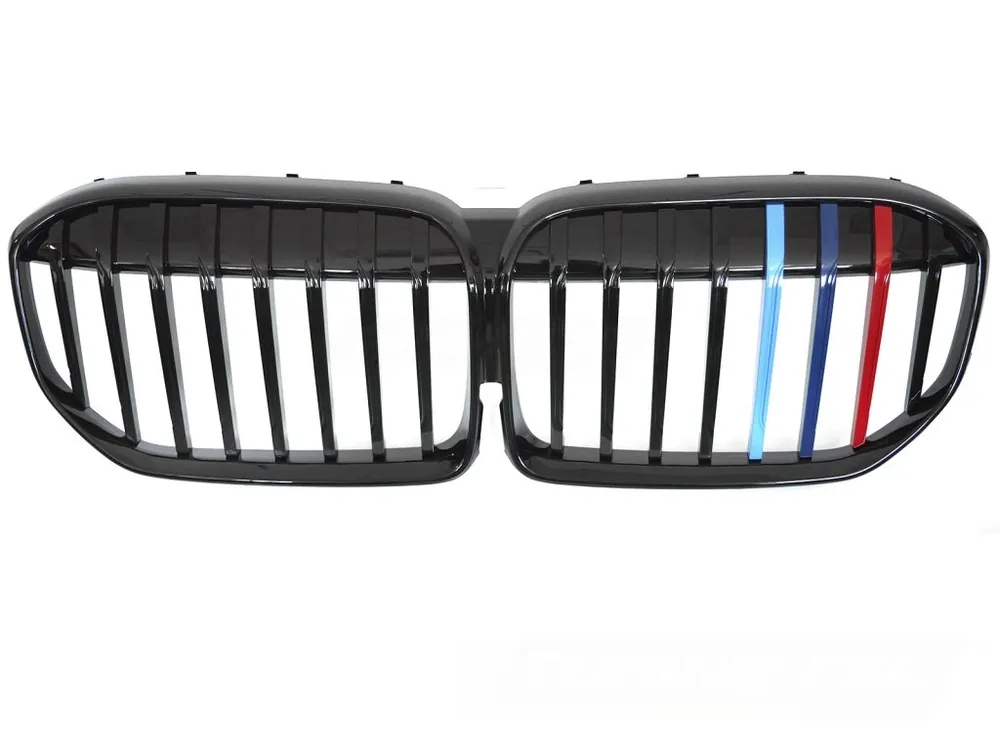 Vysoce Kvalitní Přední maska, ledvinky BMW G11 / G12 LCI 19-22 lesklá černá s třemi barevnými pásky