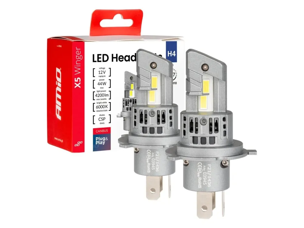 Sezónní Sleva AMiO LED žárovky H4 6000K X5-series WINGER max 44W