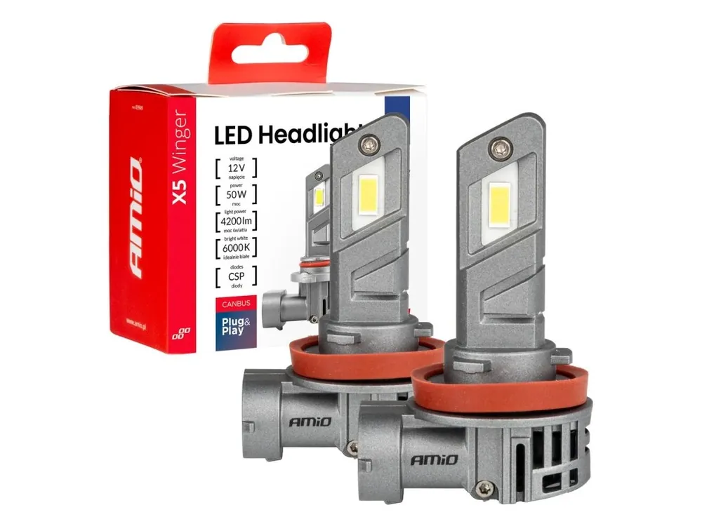 AMiO LED žárovky H8 H9 H11 6000K X5-series WINGER max 50W Sezónní Sleva
