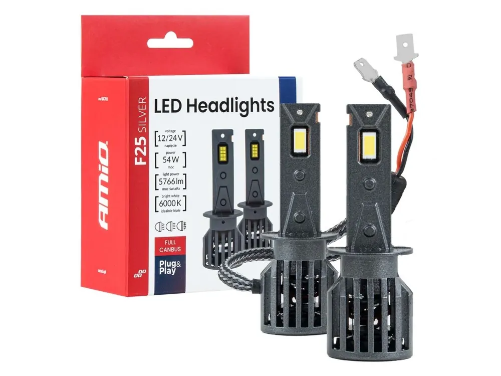 AMiO LED žárovky H1 Série F25 SILVER FULL CANBUS 54W 12V 24V Autentický