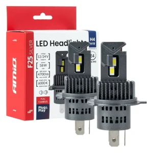 AMiO LED žárovky H4/H19 Série F25 SILVER FULL CANBUS 54/58W 12V 24V Omezená Nabídka