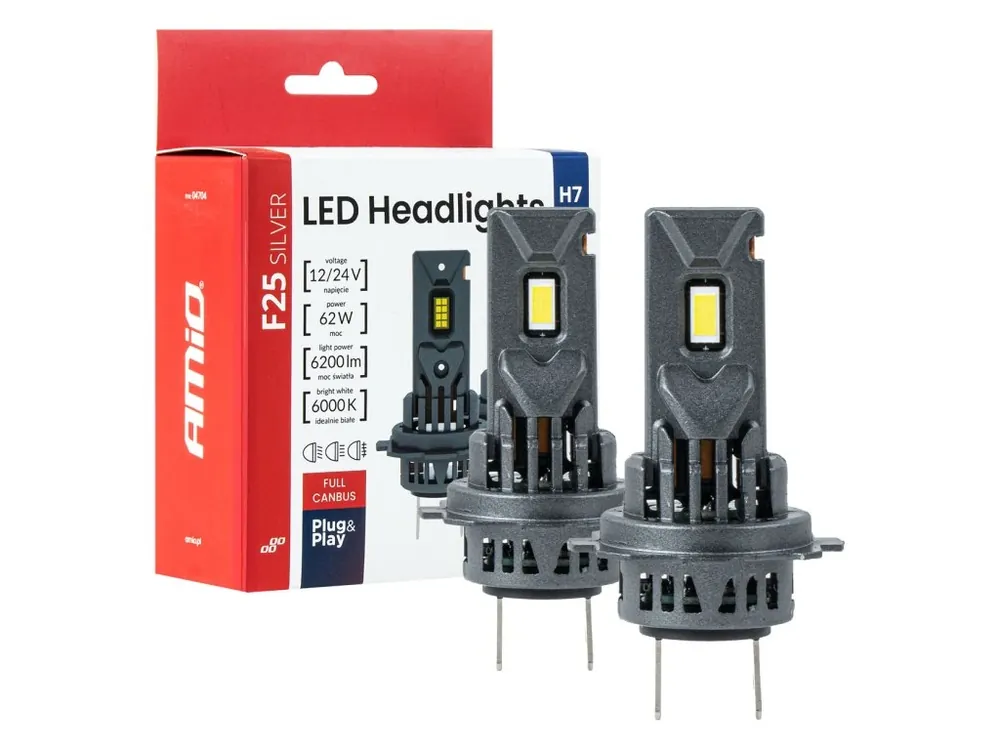 Must-Have AMiO LED žárovky H7/H18 Série F25 SILVER FULL CANBUS 62W 12V 24V