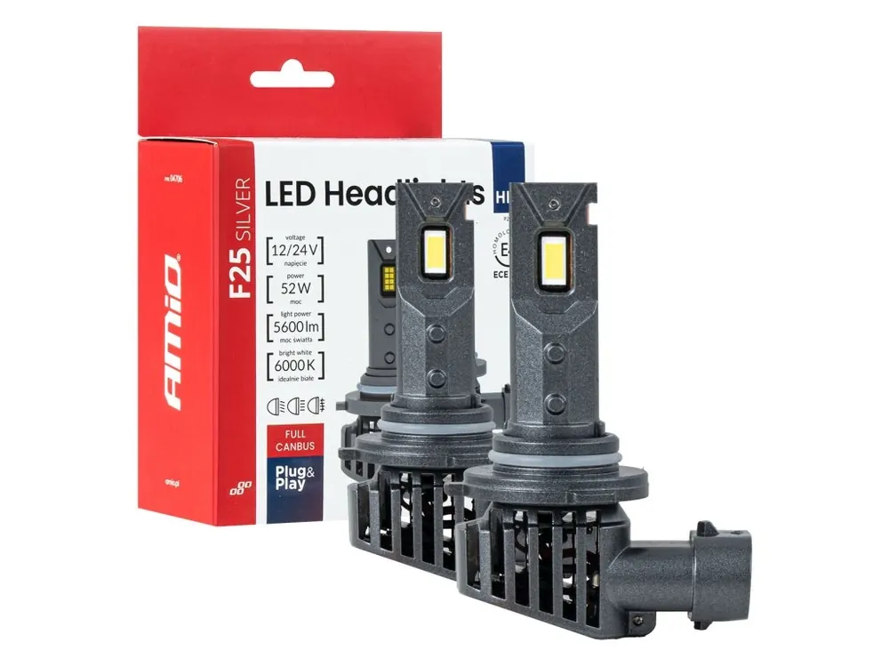 Akční Nabídka AMiO LED žárovky HB3 9005 Série F25 SILVER FULL CANBUS 52W 12V 24V