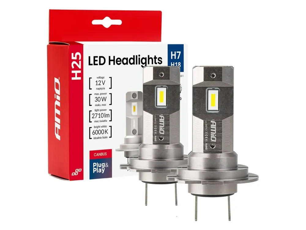 AMiO LED žárovky H7/H18 Série H25 12V 30W Dokud Zásoby Vydrží