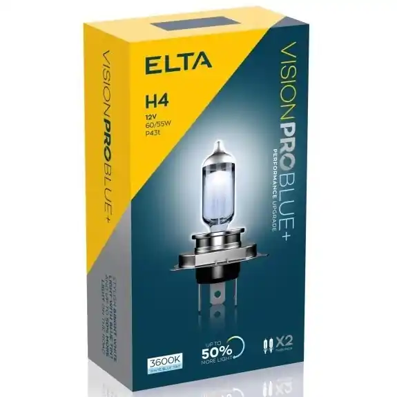 Žárovky H4 Elta VISION PRO BLUE+ s 50% světla navíc (TWIN PACK 2 ks) Ihned K Objednání