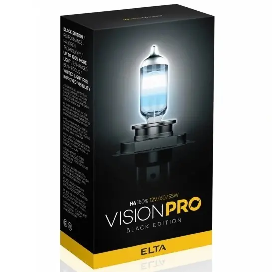 Žárovky H4 Elta VISION PRO BLACK EDITION se 180% světla navíc (TWIN PACK 2 ks) Tovární Cena