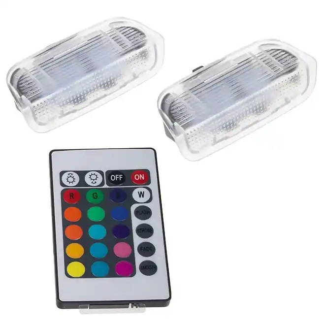 Zlevněný LED RGB osvětlení do dveří Škoda Superb II (2008 - 2015) s dálkovým ovládáním Stualarm