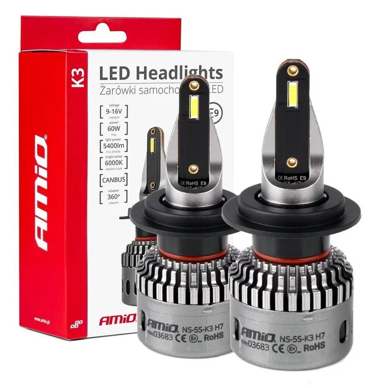 LED žárovky H7 AMIO LED K3 Series CAN-BUS, bílé 6000K 5400 LM, 2 ks Cenová Bomba