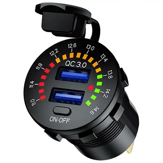 Vestavná nabíječka do auta 2x USB QC 3.0 s podsvícením a voltmetrem CARMOTION Akce