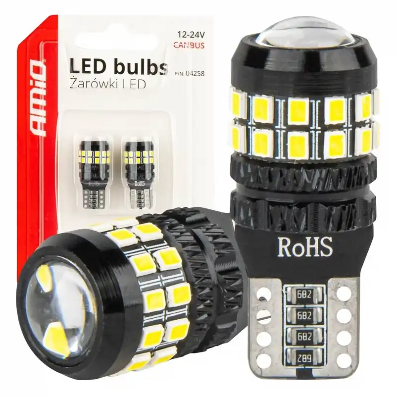LED žárovky W5W T10 AMIO CAN-BUS 27 SMD LED, bílé 5500K, 2 ks Cenově Výhodný