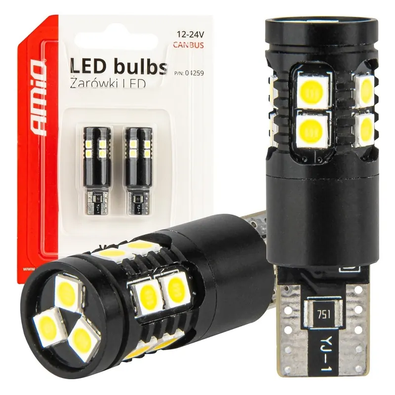 Přímo Od Výrobce LED žárovky W5W T10 AMIO CAN-BUS 13 SMD LED, bílé 5500K, 2 ks