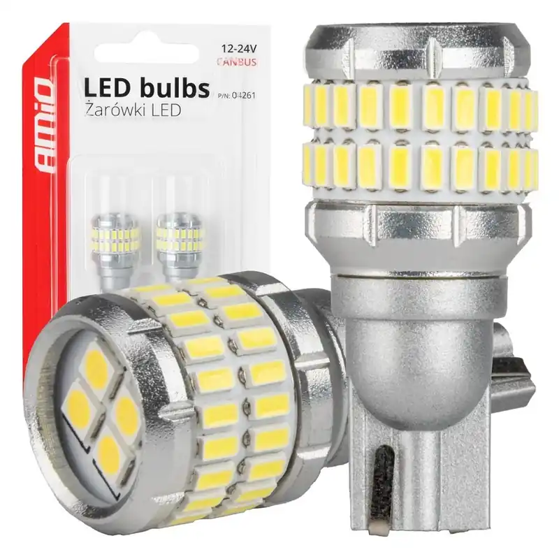 Výhodná Nabídka LED žárovky W16W T15 AMIO CAN-BUS 52 SMD LED, bílé 6000K, 2 ks