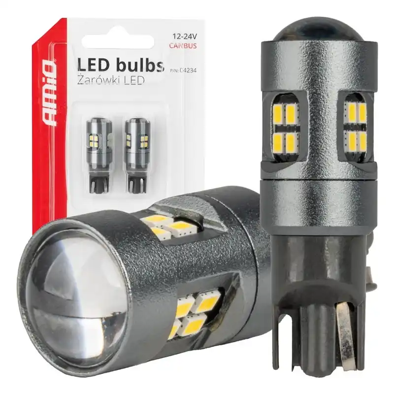 Zlevněný LED žárovky W5W T10 AMIO CAN-BUS 16 SMD LED, bílé 5500K, 2 ks