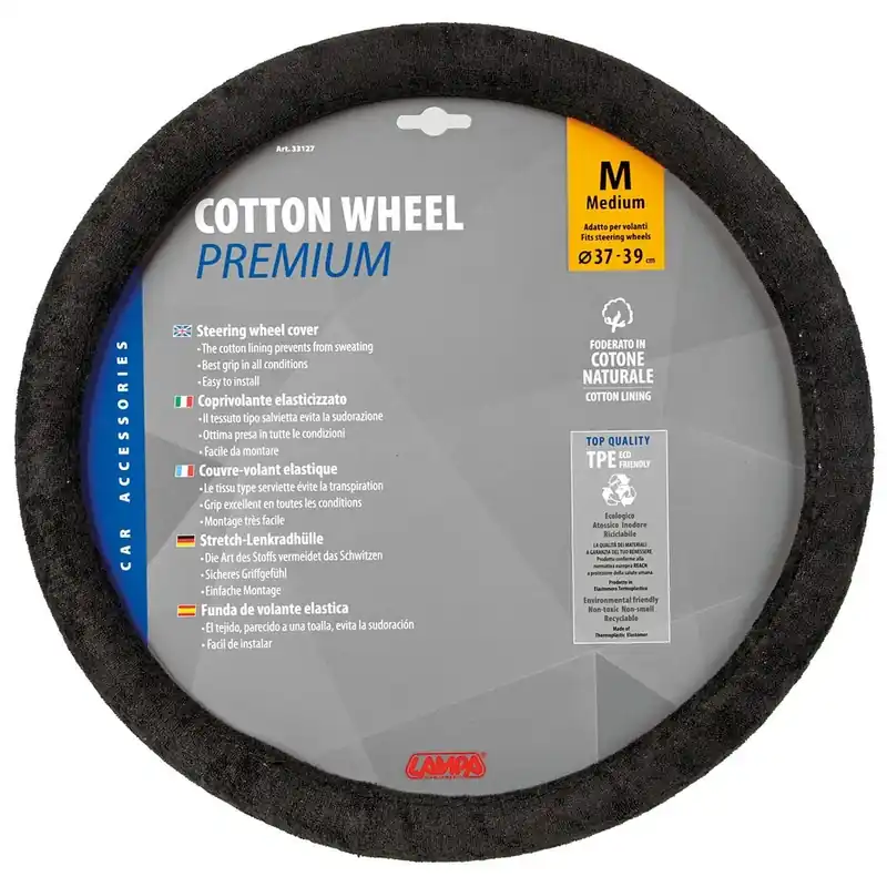 Vysoce Kvalitní Potah volantu 37-39 cm LAMPA COTTON WHEEL Premium, černý