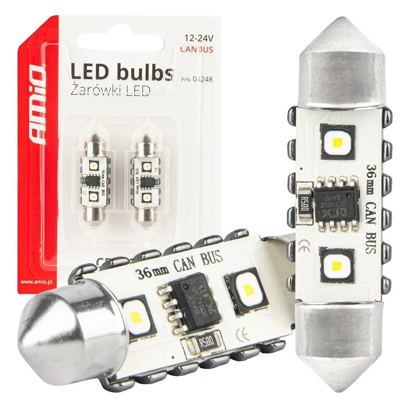 Akce CAN-BUS LED sufitové žárovky 2 LED, 36 mm, bílé - AMIO