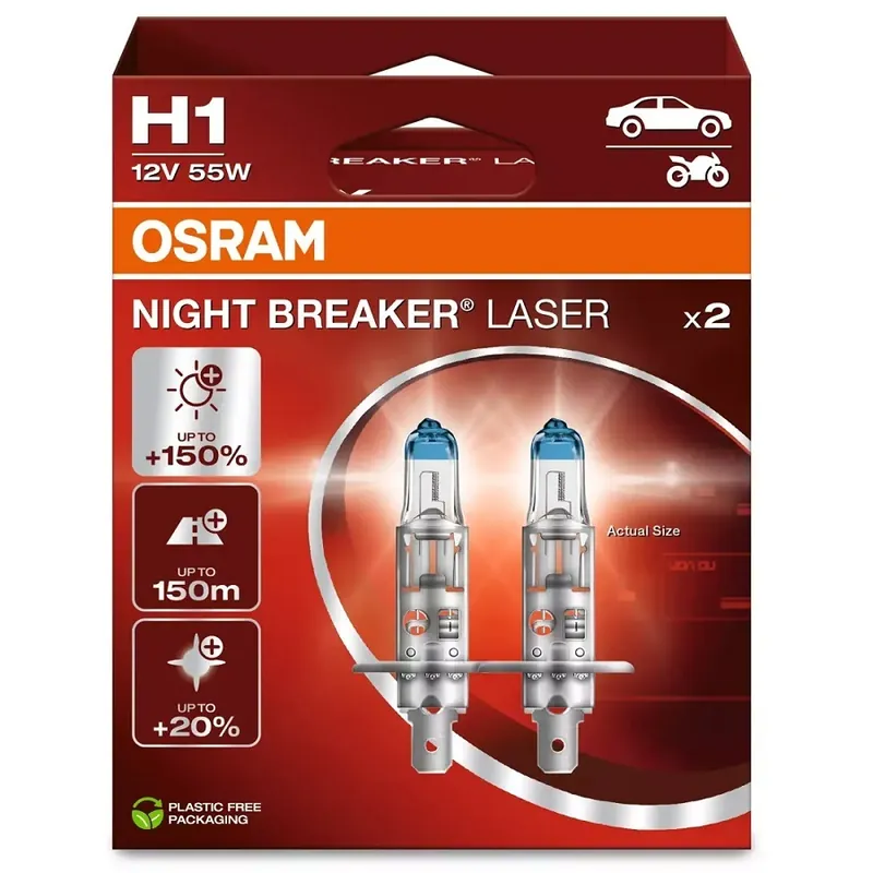 Akce Žárovky H1 Osram Night Breaker Laser +150%, DUO BOX 2 ks