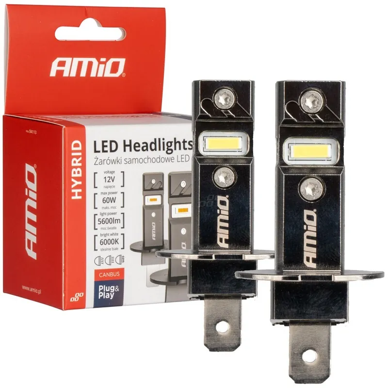 Výprodej LED žárovky H3 AMIO HYBRID Series CAN-BUS, bílé 6000K 5600 LM, 2 ks
