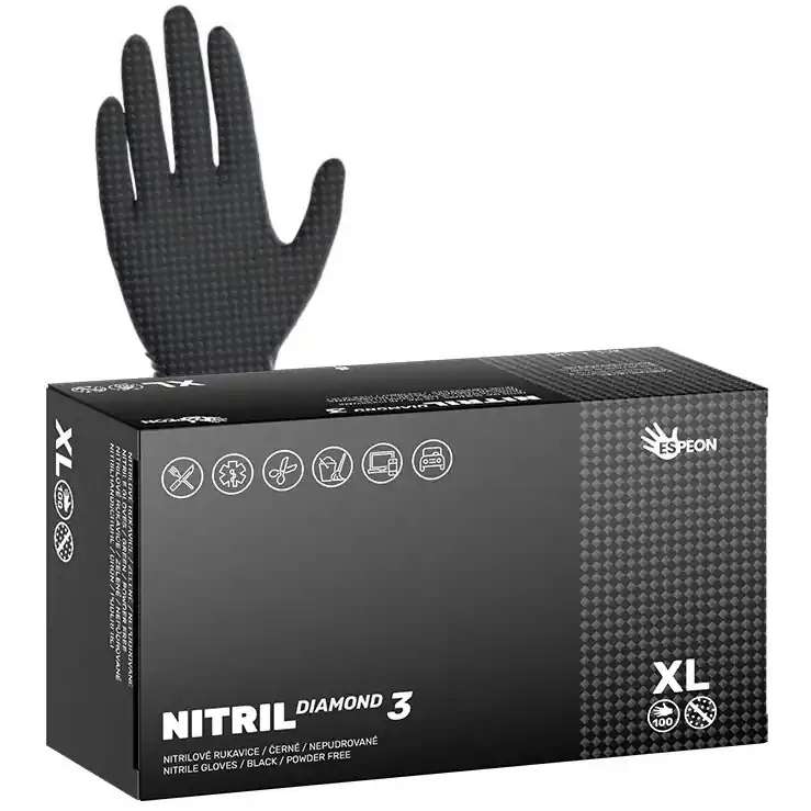 Nitrilové rukavice ESPEON NITRIL DIAMOND 3, nepudrované, černé L, 100 ks Novinka