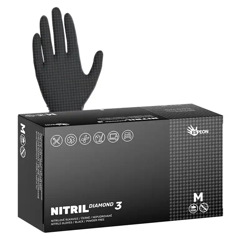Nízká Cena Nitrilové rukavice ESPEON NITRIL DIAMOND 3, nepudrované, černé M, 100 ks