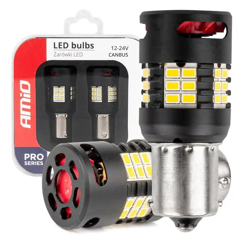 CAN-BUS LED žárovky BA15S P21W, 24 SMD LED, bílé, aktivní chladič, 2 ks AMIO Nakupujte Hned