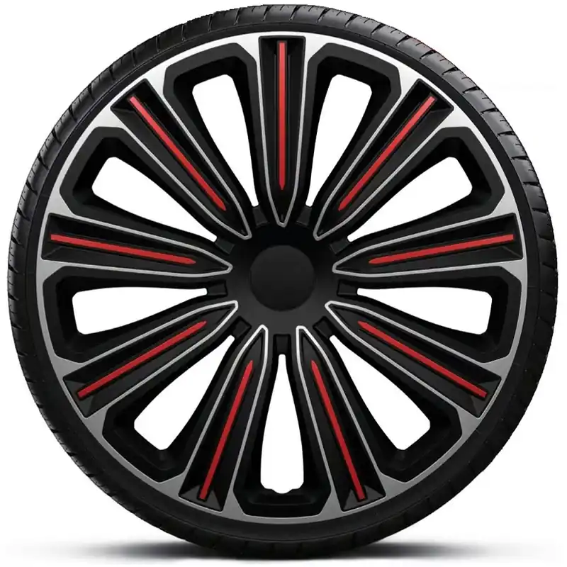 Poslední Šance Poklice na kola - kryty kol ROSSO silver black red 14" - sada 4 ks - J-TEC