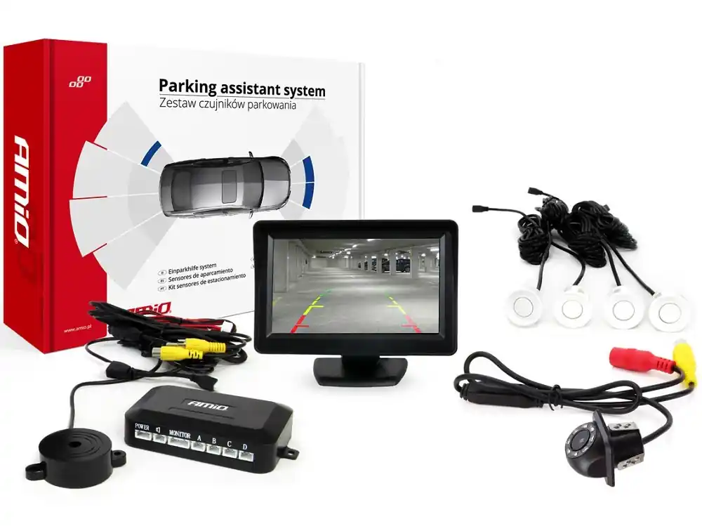 Jen Po Omezenou Doba Parkovací senzory s kamerou AMIO HD-305 a TFT displejem 4.3", bílé