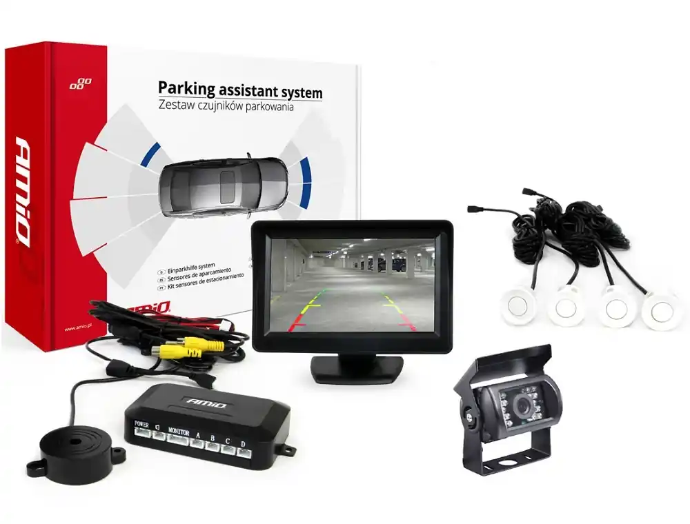 Pouze Dnes Parkovací senzory s kamerou AMIO HD-501-IR a TFT displejem 4.3", bílé