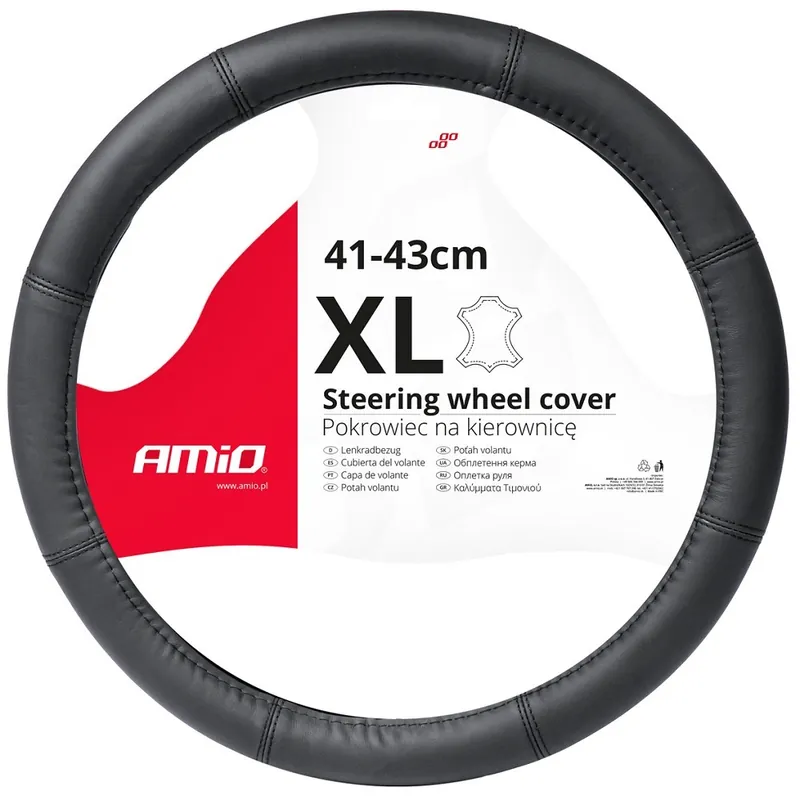 Kožený potah na volant XL 41 - 43 cm, černý AMIO Omezená Nabídka