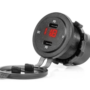 Cenově Výhodný Vestavná nabíječka do auta 2x USB-C + voltmetr AMIO