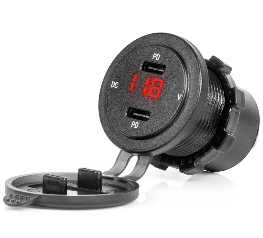 Cenově Výhodný Vestavná nabíječka do auta 2x USB-C + voltmetr AMIO