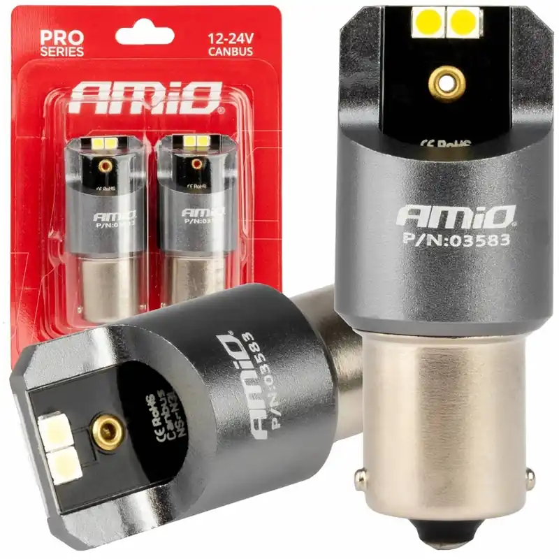 CAN-BUS LED žárovky BA15S P21W, 4 SMD LED 3030, bílé, 2 ks AMIO Cenový Hit