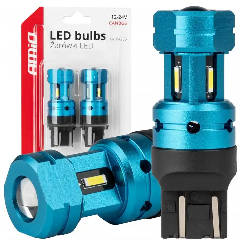 CAN-BUS žárovky T20 W21/5W (7443) 4 SMD LED bílé 5500K, AMIO, 2 ks Hit Sezóny