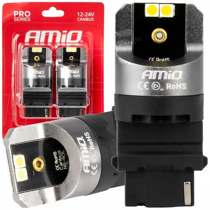 CAN-BUS žárovky T25 P27W (W2.5x16d) 4 SMD LED bílé 6000K, 2 ks AMIO Časově Omezené