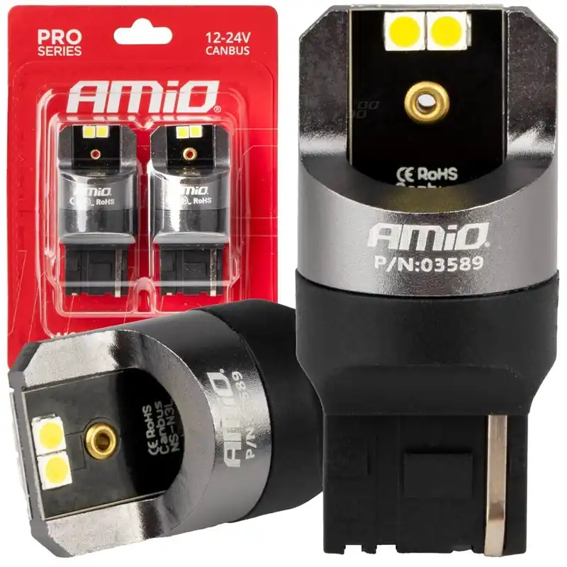 Speciální Cena CAN-BUS žárovky T20 W21W (7440) 4 SMD LED bílé 6000K, AMIO, 2 ks