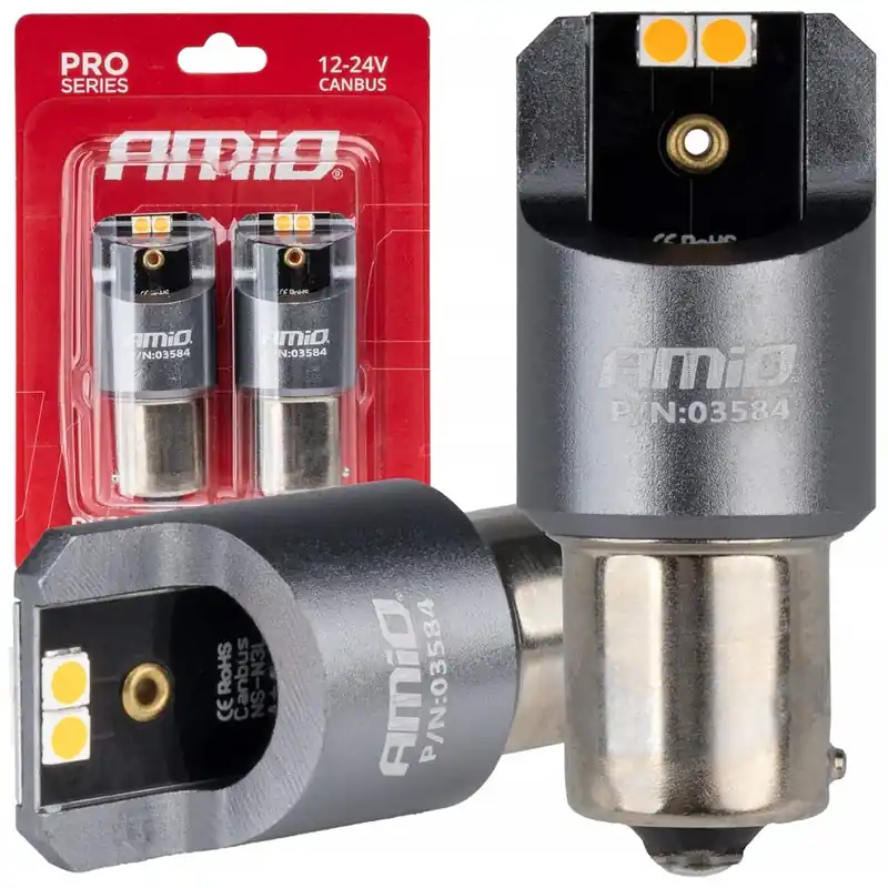 CAN-BUS LED žárovky BAU15S PY21W, 4 SMD LED 3030, oranžové, 2 ks AMIO Nová Kolekce