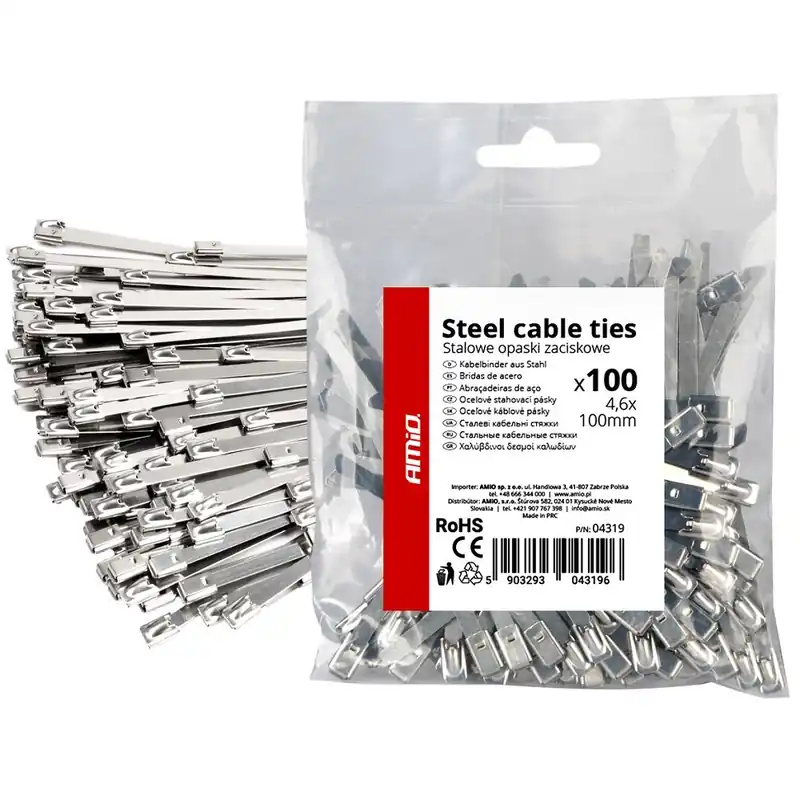 Nejlepší Volba Sada stahovacích nerezových pásek 4.6x100 mm 100 ks AMIO