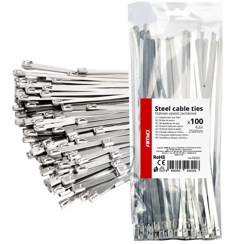 Sada stahovacích nerezových pásek 4.6x250 mm 100 ks AMIO Cenový Hit